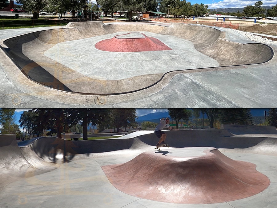 wide, shallow bowl at centennial skatepark in salida
