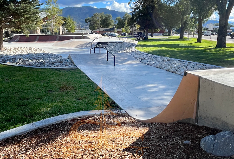 skinny corridor to quarter pipe at the skatepark in salida