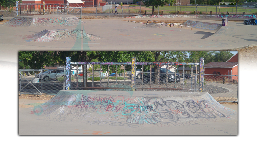 pyramid boxes and street features at eagle rim skatepark in grand junction