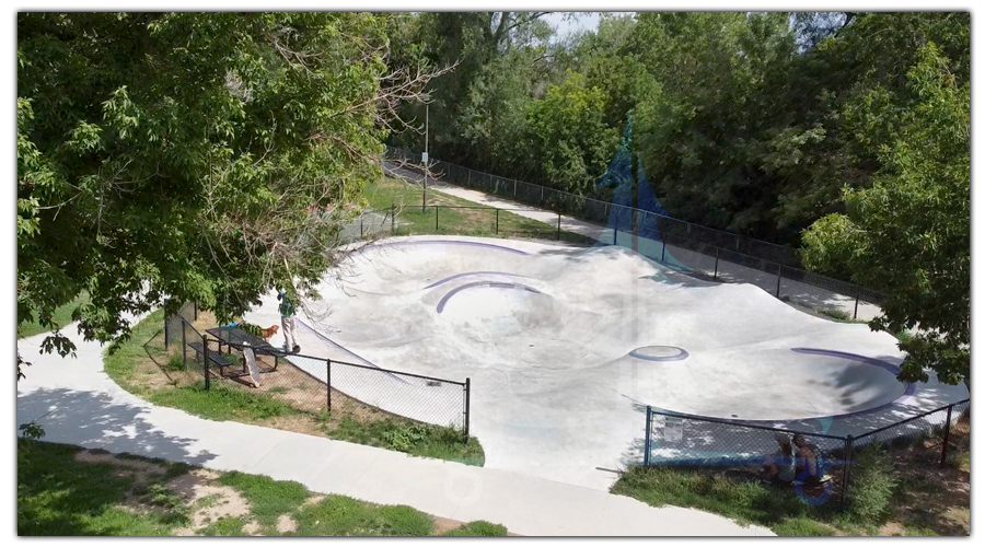 aerial view of howard heuston skatepark in boulder, colorado