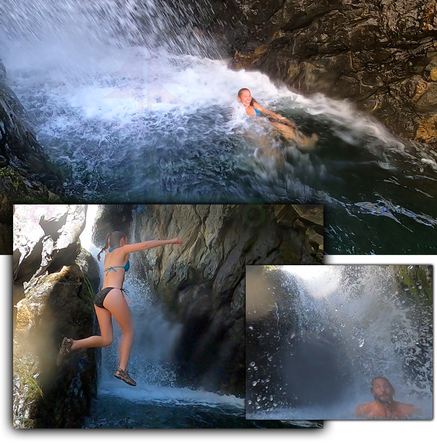 playing in the waterfall near Sierra City