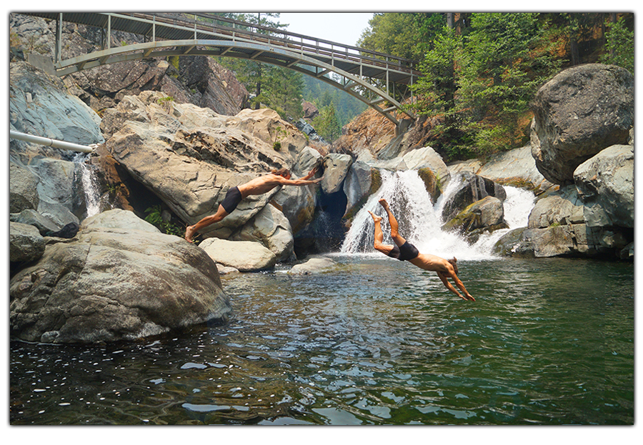 swimming by waterfalls on north yuba river