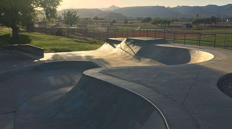 banked turns and ramps at the skatepark in kingman