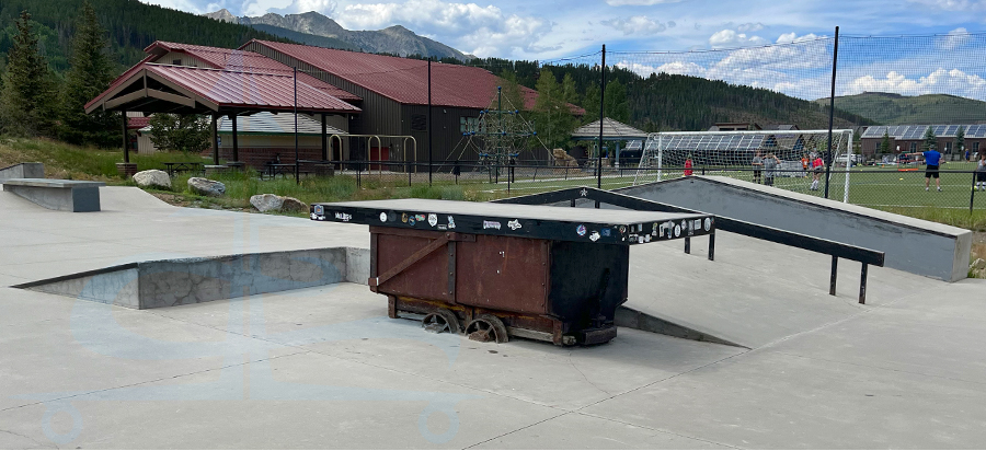 table top mine cart obstacle at the skatepark in breckenridge