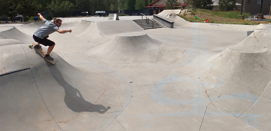 rolling into the Breckenridge Skatepark on a longboard