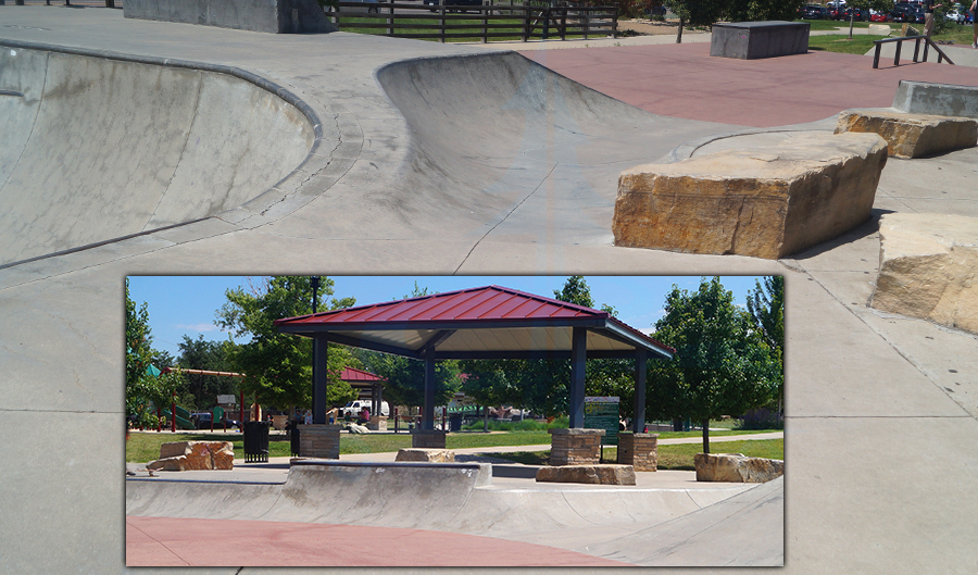 covered shelter at the skatepark in wheat ridge