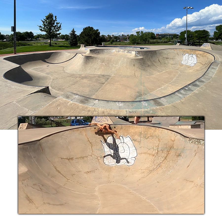 longboarding the unique bowl at the skatepark in broomfield