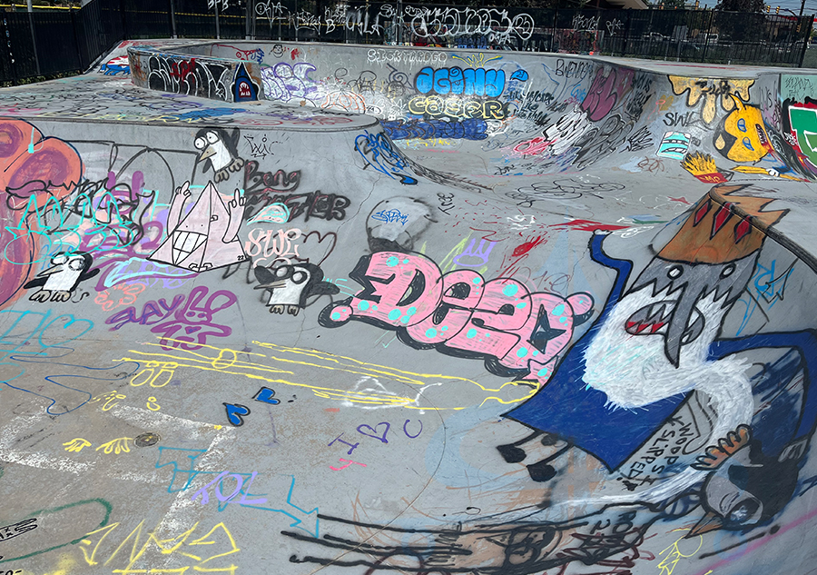 art covered cement at the skatepark in boulder