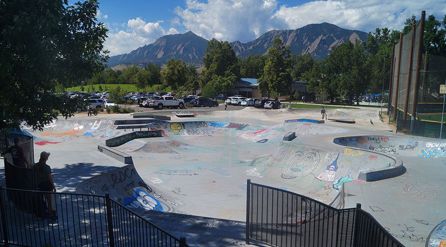 view of the rocky mountains from the scott carpenter skatepark