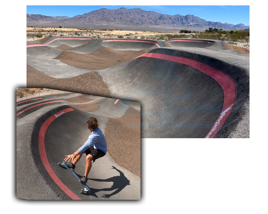 longboarding the velosolutions pump track in las vegas