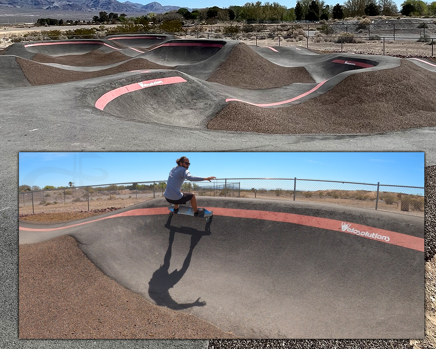 longboarding a banked turn at las vegas pump track