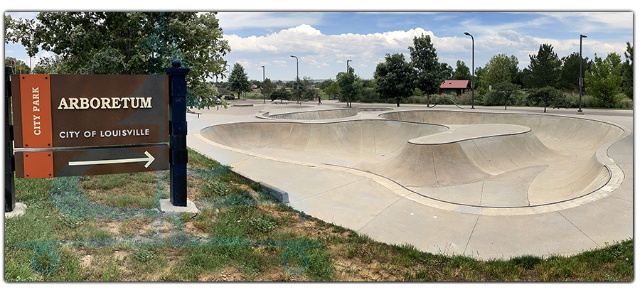 louisville skatepark in colorado city park sign