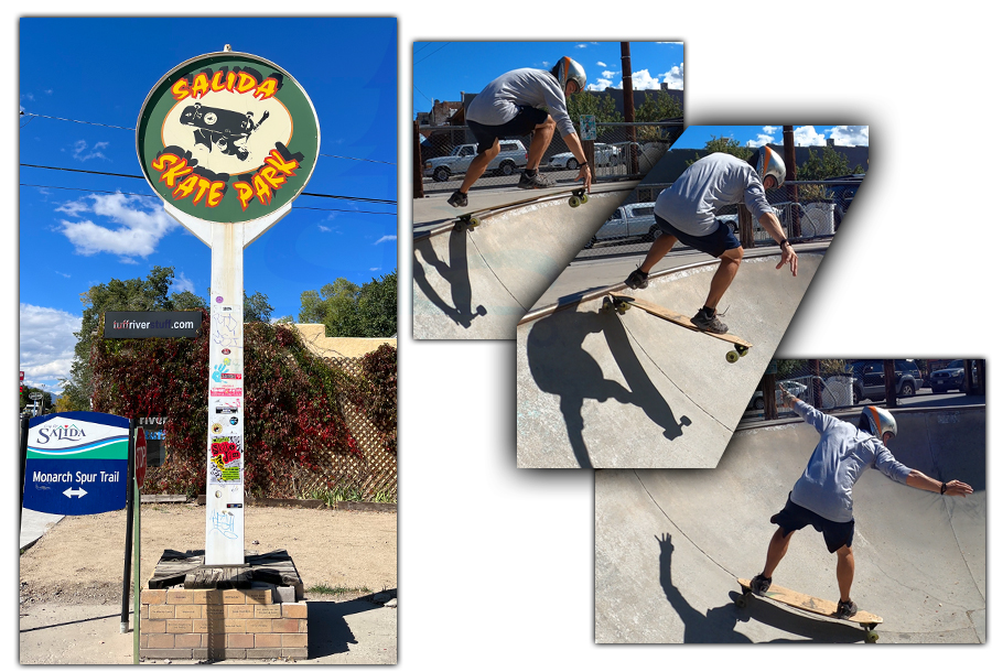 drop in on longboard at downtown salida skatepark