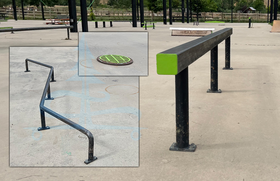 obstacles at greenblock skatepark in boulder