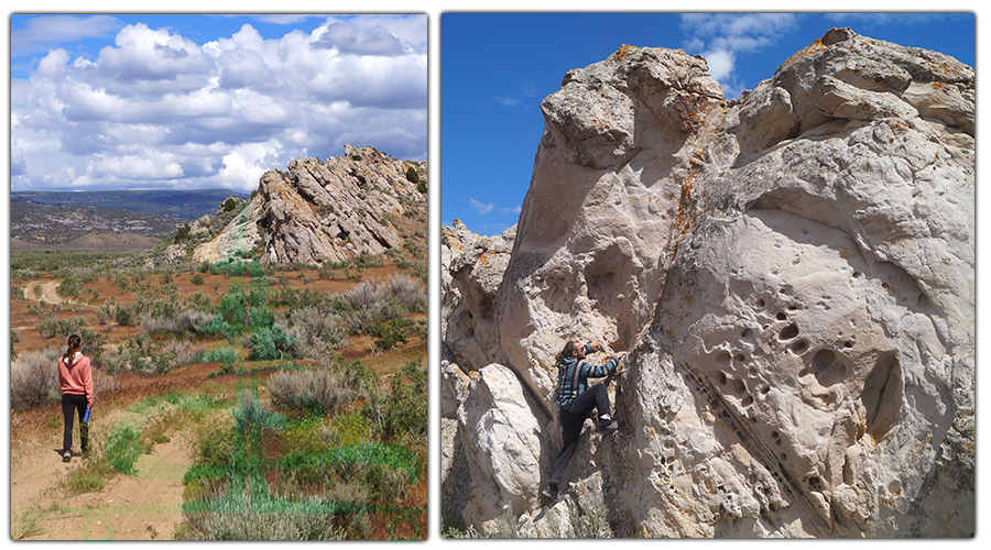 climbing the rocks by our camp spot near vernal