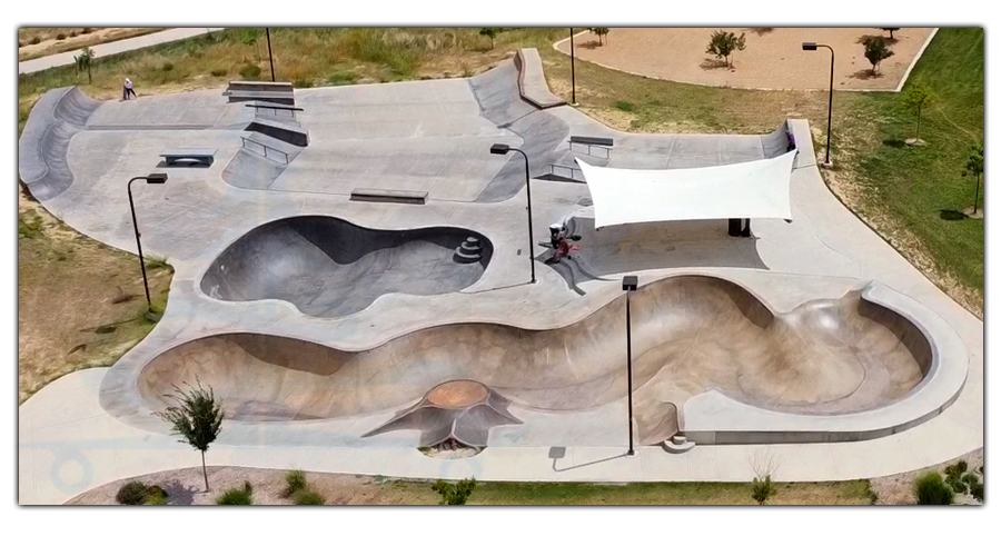 aerial view of mehaffey skatepark in loveland