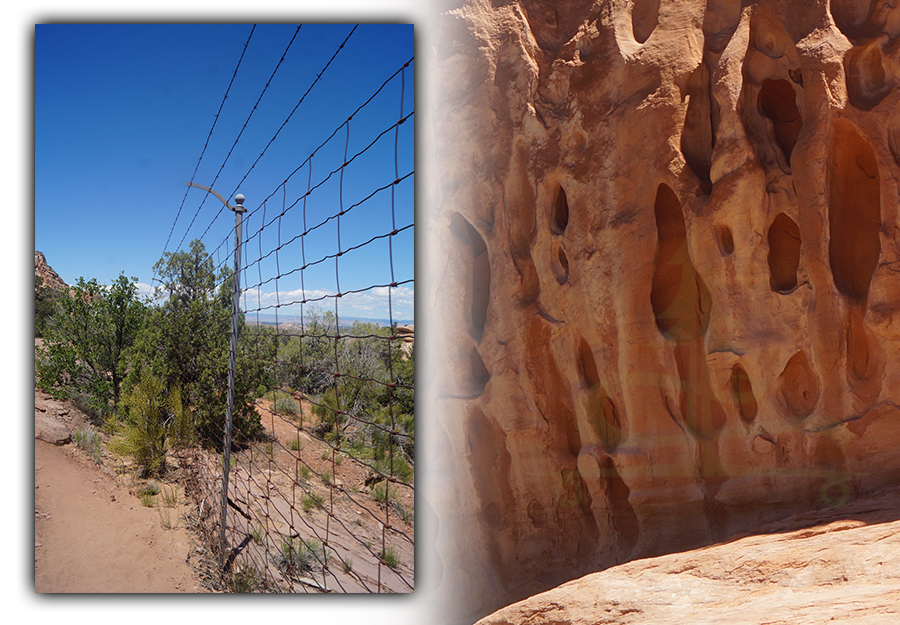 fence along the trail and cool rock formation