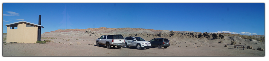 restroom and picnic tables at trailhead