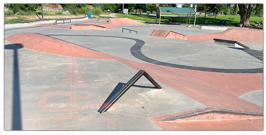 several street obstacles and multi colored concrete