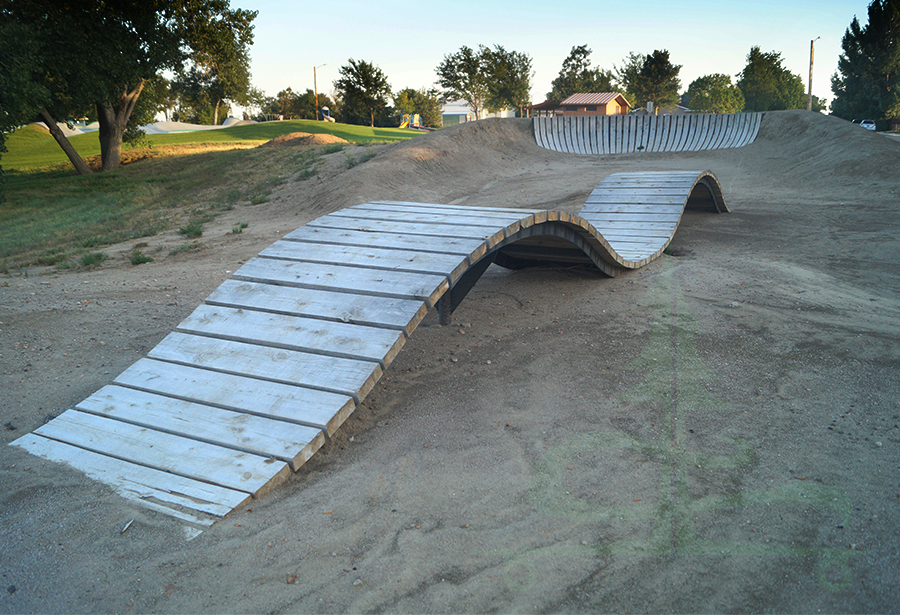 wooden features at mountain bike park in fort morgan