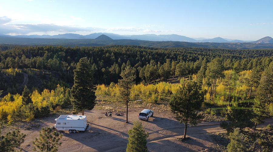 drone view of camping near divide
