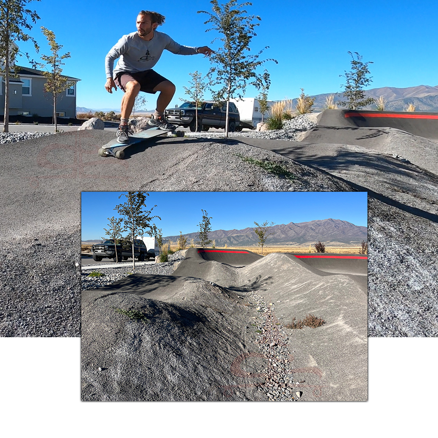 cruising the overland pump track on longboard