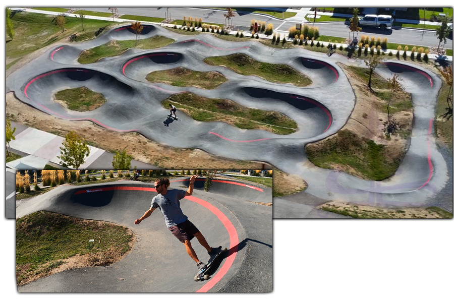 aerial view of the spoke pump track in south jordan