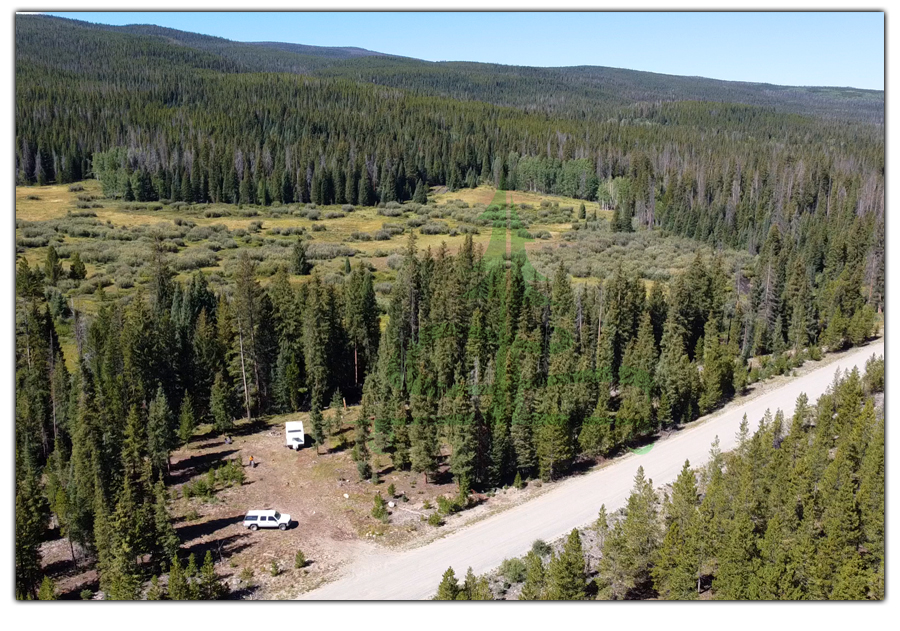 aerial view of our camp spot in roosevelt national forest