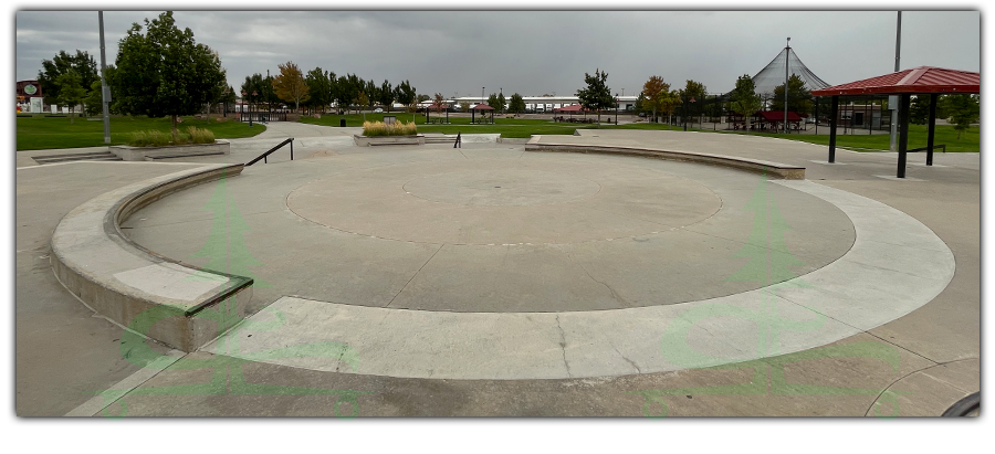 upper platform area of pioneer skatepark in commerce city