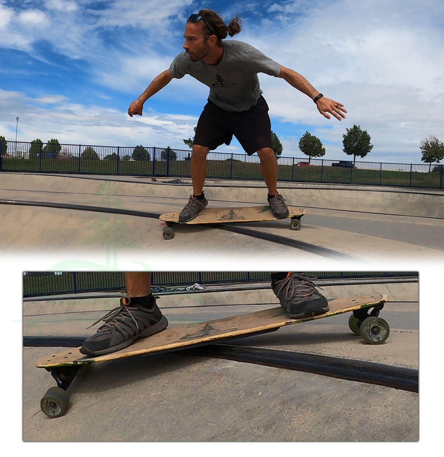 longboarding over coping at the aurora skatepark