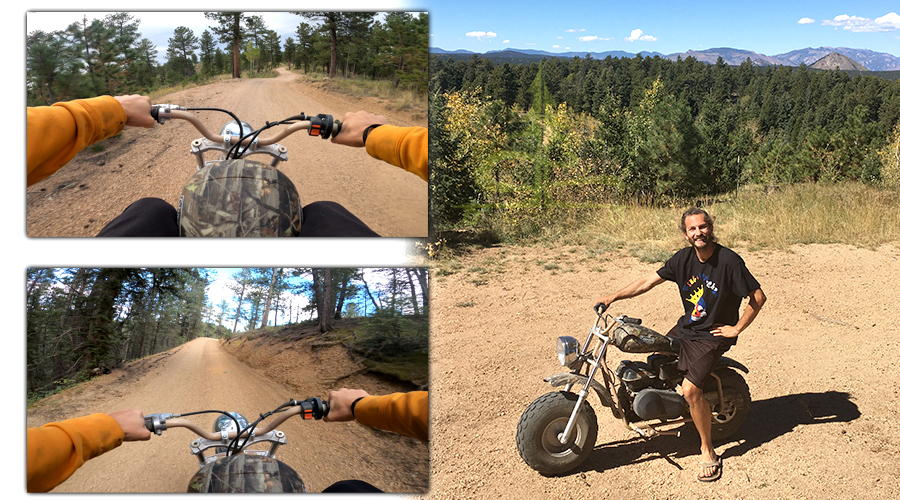 riding mini bike in pike national forest in colorado