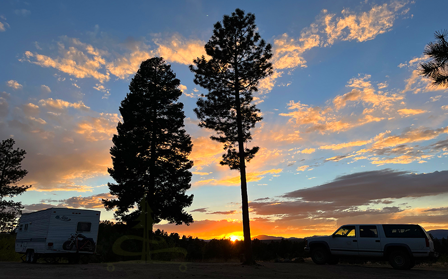 sunset from our camp spot in pike national forest