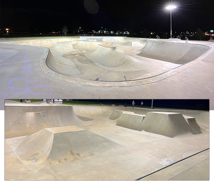 huge bowl at railbender skatepark in parker