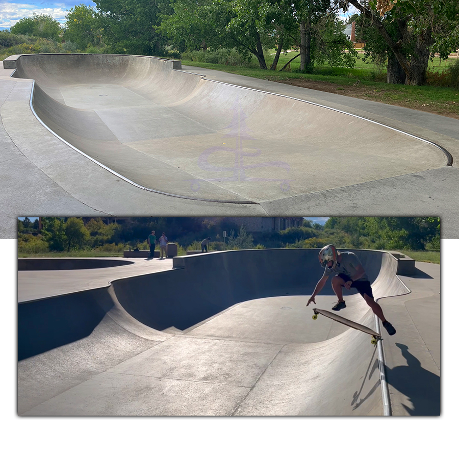 dropping into the large bowl with longboard