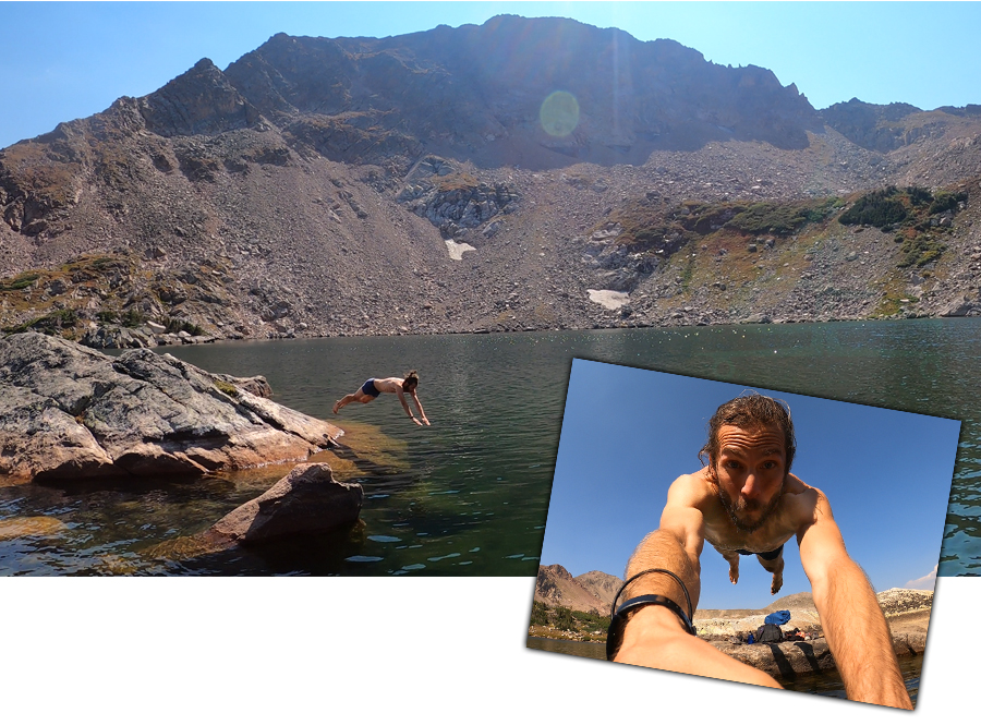 swimming in island lake in the rawah wilderness