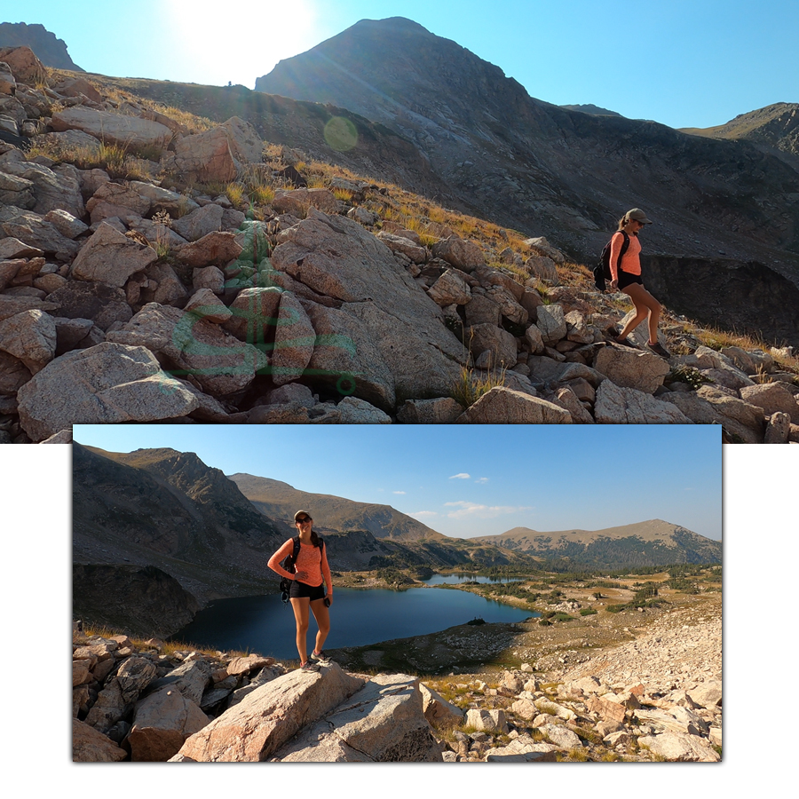 climbing down the saddle to twin crater lakes in the rawah wilderness