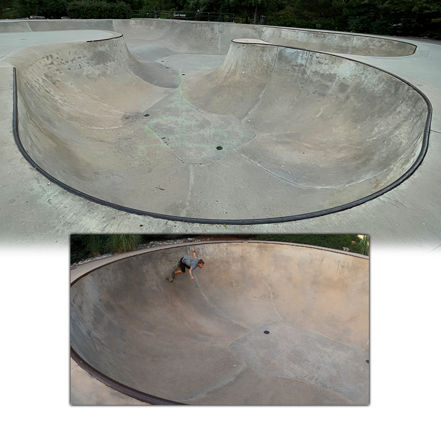 large vert pockets on longboard at William McKinley Carson Skatepark in greenwood village