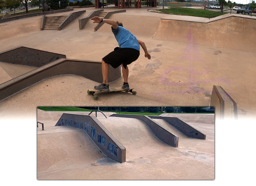 various skatepark obstacles at castle rock skatepark