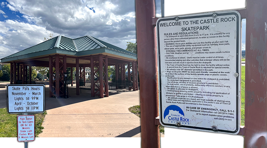 castle rock skatepark rules and regulations sign