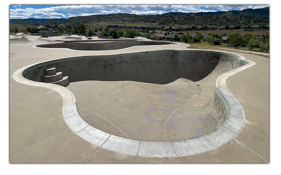 pool bowl with stairs at the skatepark in littleton