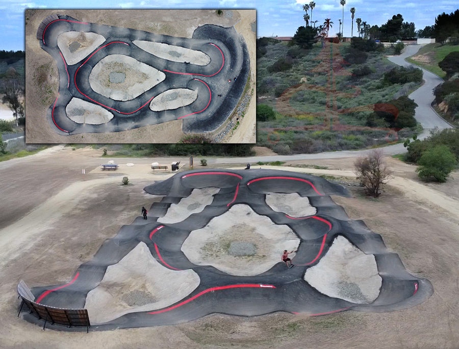 overhead view of the layout of the pump track in corona
