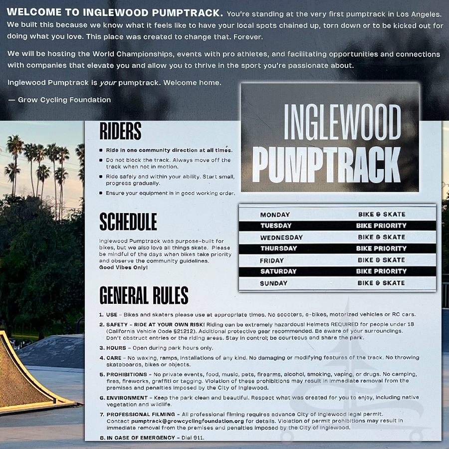 inglewood pump track riding priority schedule