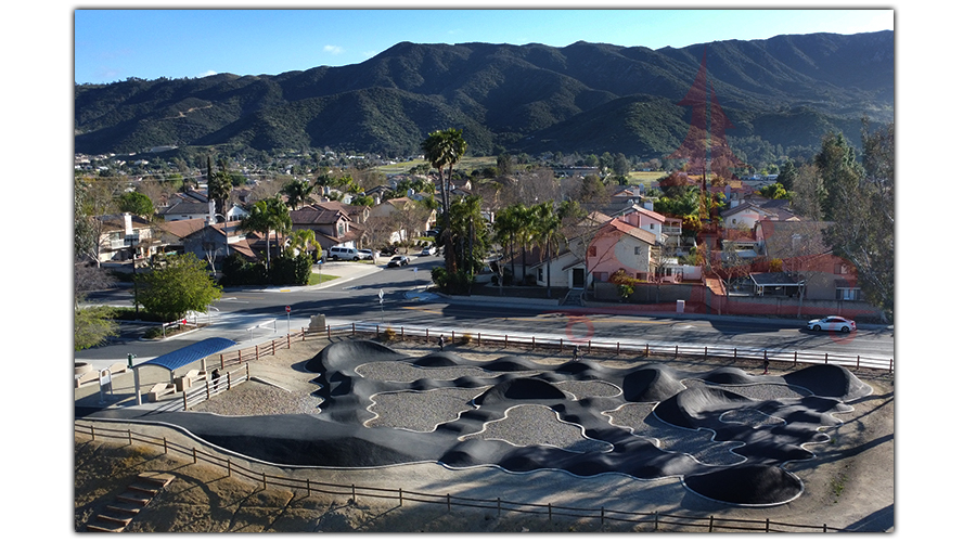 aerial view of the pump track in lake elsinore
