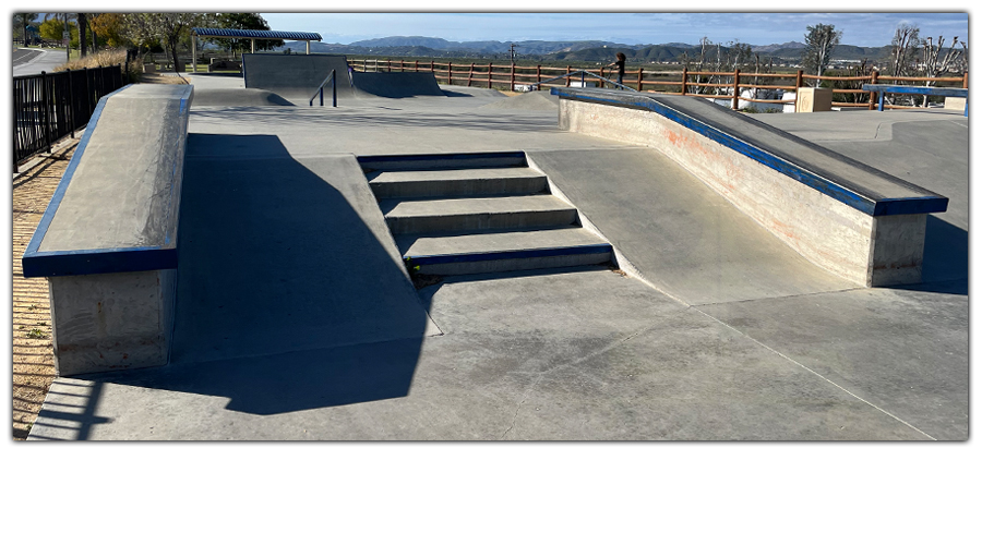 stairs, ramps, rails and boxes at the skatepark in lake elsinore