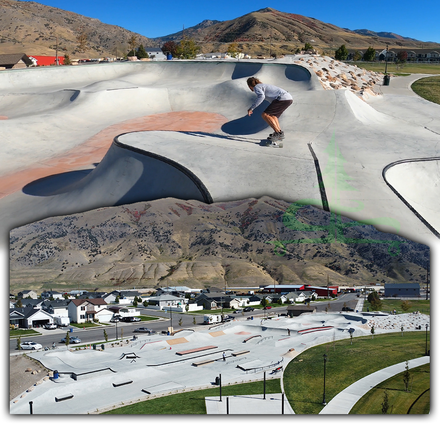 view of the sprawling hyrum skatepark layout