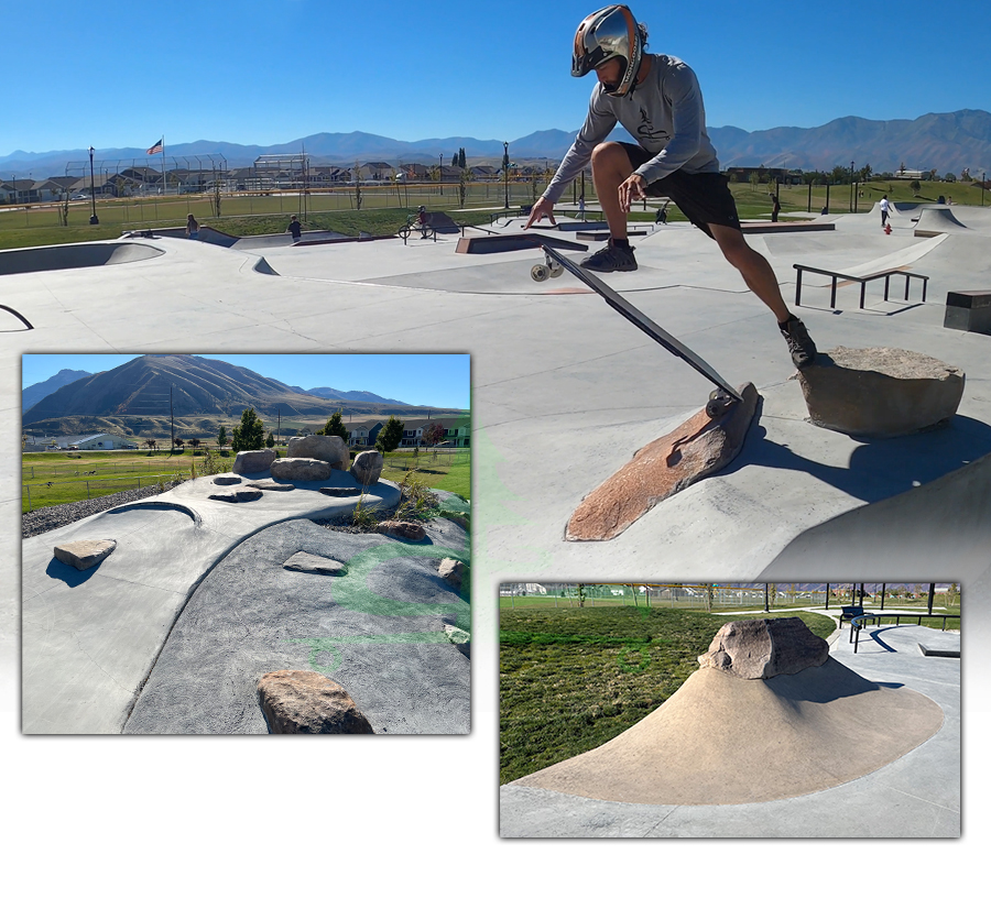 longboard drop in off a rock feature